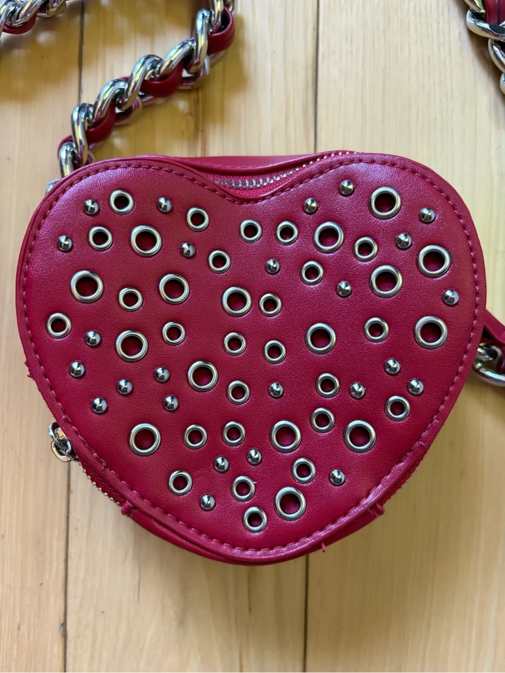 Steve Madden Red Heart Crossbody Bag with Grommet Detail